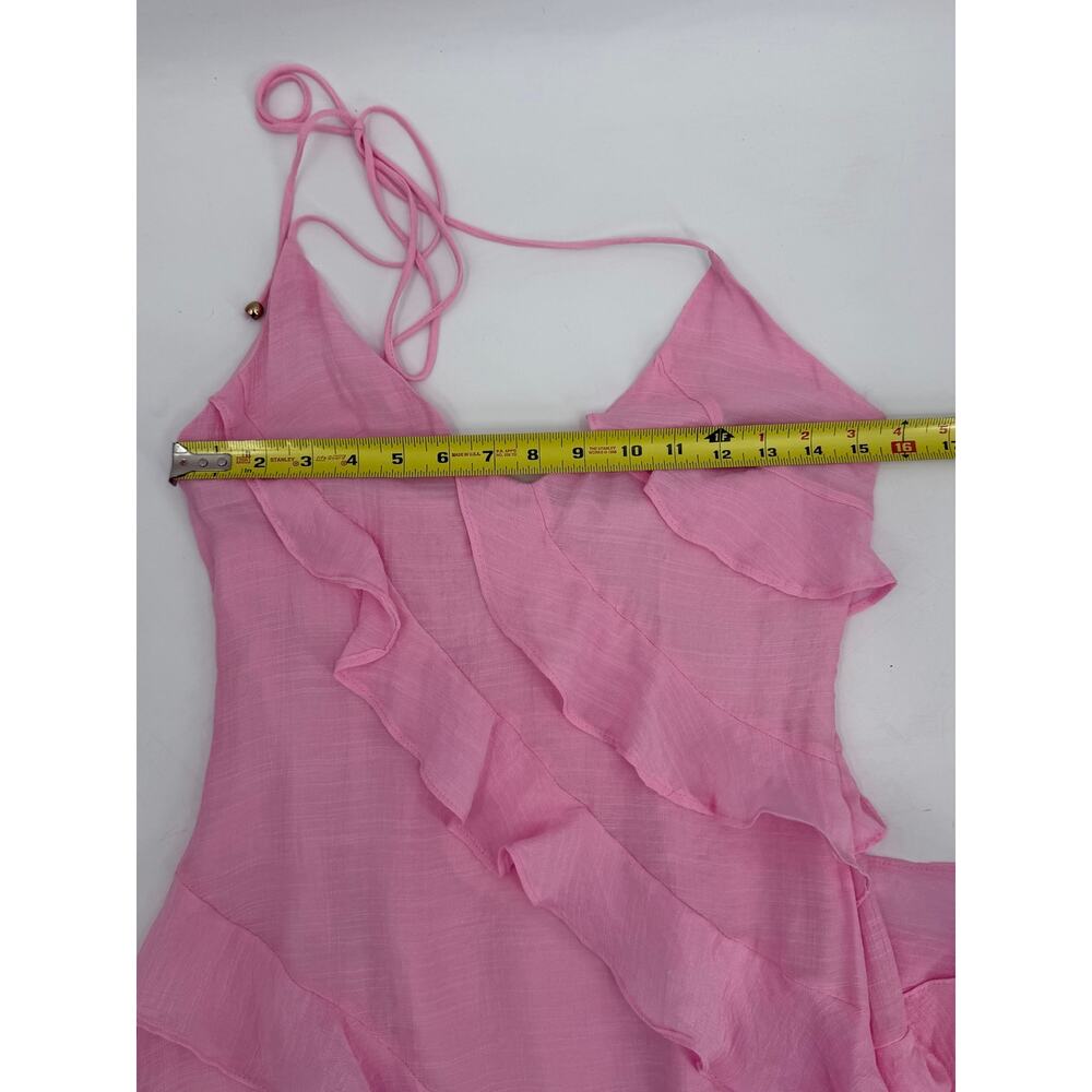 Here Comes The Sun Pink Ruffle Maxi Dress Cascading Ruffle Halter Neck Small NWT - Picture 8 of 8